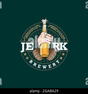 Jerk Brewing vector humor illustration insignia Stock Vector