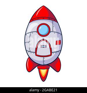 Cartoon Rocket. Hand drawn Spaceship icon. Space ship template for logo, print, nursery decor, Web Landing Page, Banner, Flyer, Sticker, Card Stock Vector