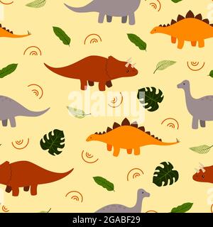 Cute dinosaurs seamless pattern. Design sketch element for textile, prints for clothes. Vector illustration. Stock Vector