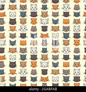 Cute cartoon cat faces seamless pattern. Design sketch element for textile, prints for clothes. Vector illustration. Stock Vector