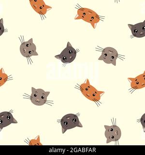 Cute cartoon cat faces seamless pattern. Design sketch element for textile, prints for clothes. Vector illustration. Stock Vector