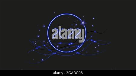 2022 Happy New Year neon background. Neon rectangular frame with shining effects for Christmas holiday greeting card, flyers or posters. Vector illust Stock Vector
