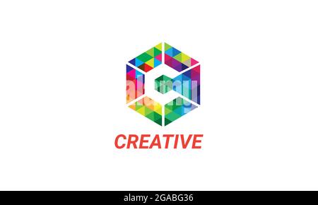 polygon creative letter C logo design template. Stock Vector