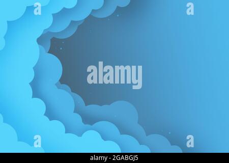 Background with fluffy clouds with different shades on side of blue sky with copy space Stock Photo