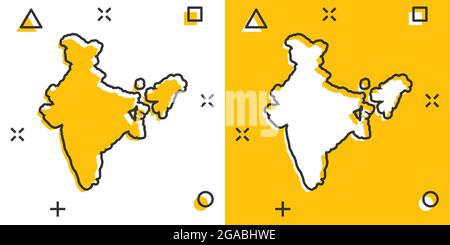 Cartoon colored India map icon in comic style. India sign illustration pictogram. Country geography splash business concept. Stock Vector