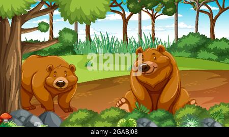 Safari scene with many bears in a cage car illustration Stock Vector ...