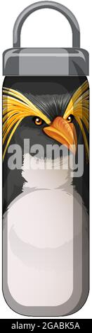 A black thermos bottle with penguin pattern illustration Stock Vector