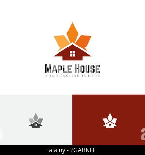 Star Maple Leaf House Home Autumn Fall Season Realty Logo Stock Vector