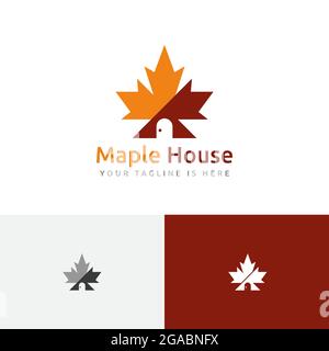 Maple Leaf House Home Autumn Fall Season Real Estate Logo Stock Vector