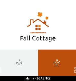 Maple Leaf House Cottage Autumn Fall Season Tour Travel Logo Stock Vector