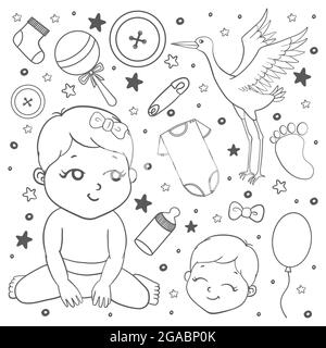 Set of baby icons in doodle stile. Could be used for cards, banners, patterns, wrapping paper, web Stock Vector