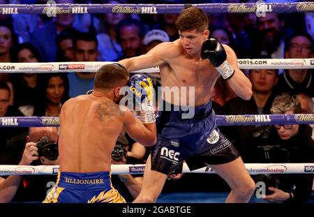 File photo dated 31/8/2019 of Vasiliy Lomachenko (left) and Luke Campbell in action during the WBC, WBO, WBA & Ring Magazine World Lightweight Championship contest at the O2 Arena, London. Campbell, gold medallist at the 2012 Olympics, has announced his retirement from boxing. The 33-year-old Hull fighter triumphed in the bantamweight division at the London Games before turning professional. Issue date: Friday July 30, 2021. Stock Photo