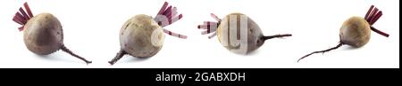 4 red beets, vegetables isolated on white background close up, set of four photos Stock Photo