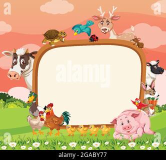 Empty banner with various farm animals illustration Stock Vector Image ...