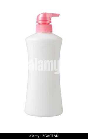White cosmetic bottle without label isolated on white background Stock Photo