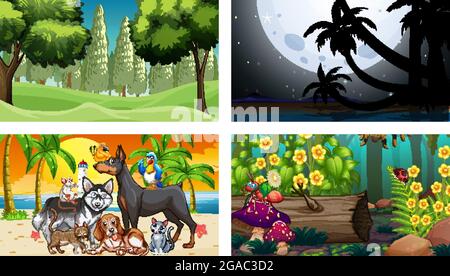 Four different nature horizontal scene illustration Stock Vector