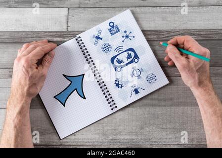 Self-driving car concept drawn on a notepad Stock Photo
