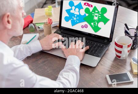 Social networking concept shown on a laptop screen Stock Photo