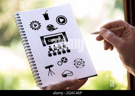 Hand drawing cinema concept on a notepad Stock Photo