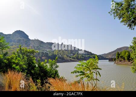Gaitanejo reservoir of the Chorro reservoir in the Sierra de Ardales, Malaga, Andalusia, Stock Photo