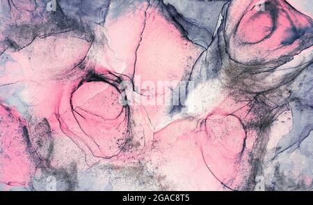 Abstract fluid ink painting background grey pink colors Stock Photo