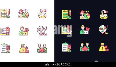 Gambling game types light and dark theme RGB color icons set Stock Vector
