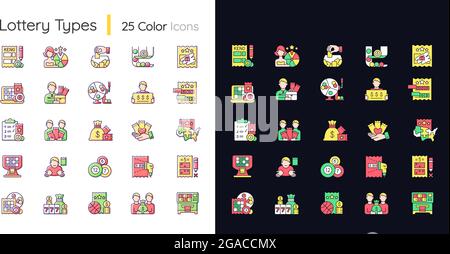 Lottery types light and dark theme RGB color icons set Stock Vector