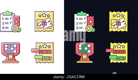 Lottery conduction light and dark theme RGB color icons set Stock Vector
