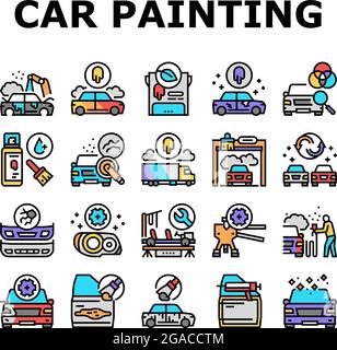 Car Painting Service Collection Icons Set Vector Stock Vector