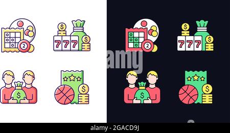 Participation in lottery light and dark theme RGB color icons set Stock Vector