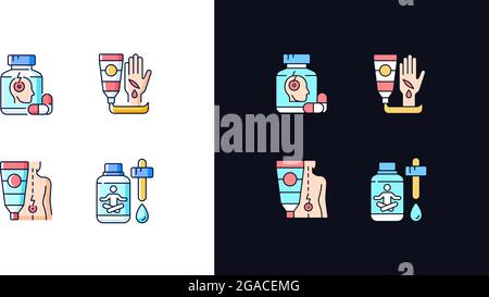Survival first aid kit light and dark theme RGB color icons set Stock Vector