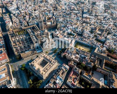 Aerial view of Seville with enormous Cathedral of Seville, Andalusia, Spain Stock Photo