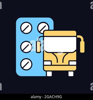 Pills for motion sickness RGB color icon for dark theme Stock Vector