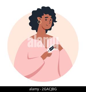 Woman using pulse oximeter device on finger Stock Vector