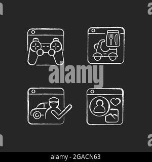 Platform business chalk white icons set on dark background Stock Vector