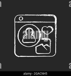 Social networks chalk white icon on dark background. Online platform for building social relationships. Finding like-minded individuals. Share photos. Stock Vector