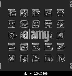 Online platforms chalk white icons set on dark background Stock Vector