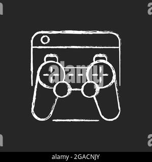 Game platforms chalk white icon on dark background. Playing video games. Desktop application. Two-dimensional graphics. Consoles, computers. Isolated Stock Vector