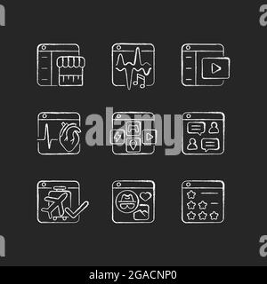 Digital platforms chalk white icons set on dark background Stock Vector