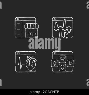 Digital services chalk white icons set on dark background Stock Vector