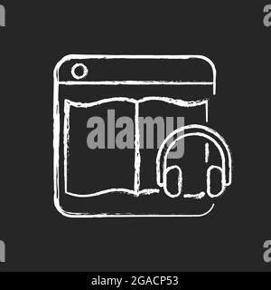 Audiobook online platforms chalk white icon on dark background. Listening and streaming podcasts. Digital collection. Improving time management. Isola Stock Vector