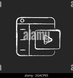 Video platforms chalk white icon on dark background. Uploading and sharing content. Streaming media. Video hosting. Monetizing recorded content. Isola Stock Vector