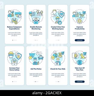 Surveillance systems onboarding mobile app page screen set Stock Vector
