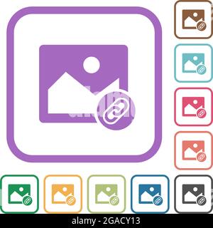 Link image simple icons in color rounded square frames on white background Stock Vector