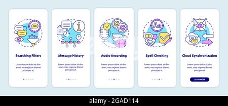 Best messaging feature onboarding mobile app page screen Stock Vector