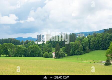 Skyscrapers of La-Chaux-de-Fonds, Switzerland, in the midst of the nature Stock Photo