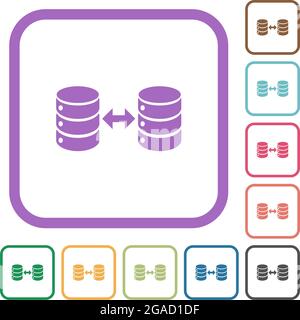 Syncronize databases simple icons in color rounded square frames on white background Stock Vector