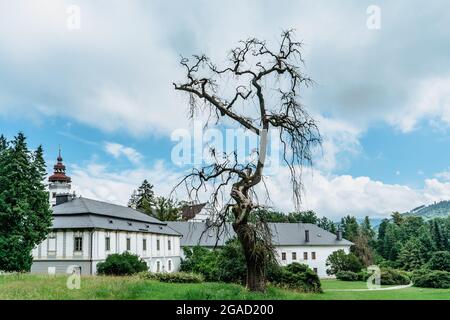 Velke Losiny Castle in Czech spa town,East Bohemia,Jeseniky Mountains, Czech Republic.Romantic Renaissance chateau with sgraffito decoration and beaut Stock Photo