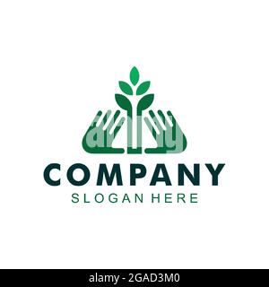 save nature hand plant logo icon flat vector concept design Stock Vector