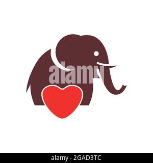 red love elephant logo icon flat vector concept design Stock Vector